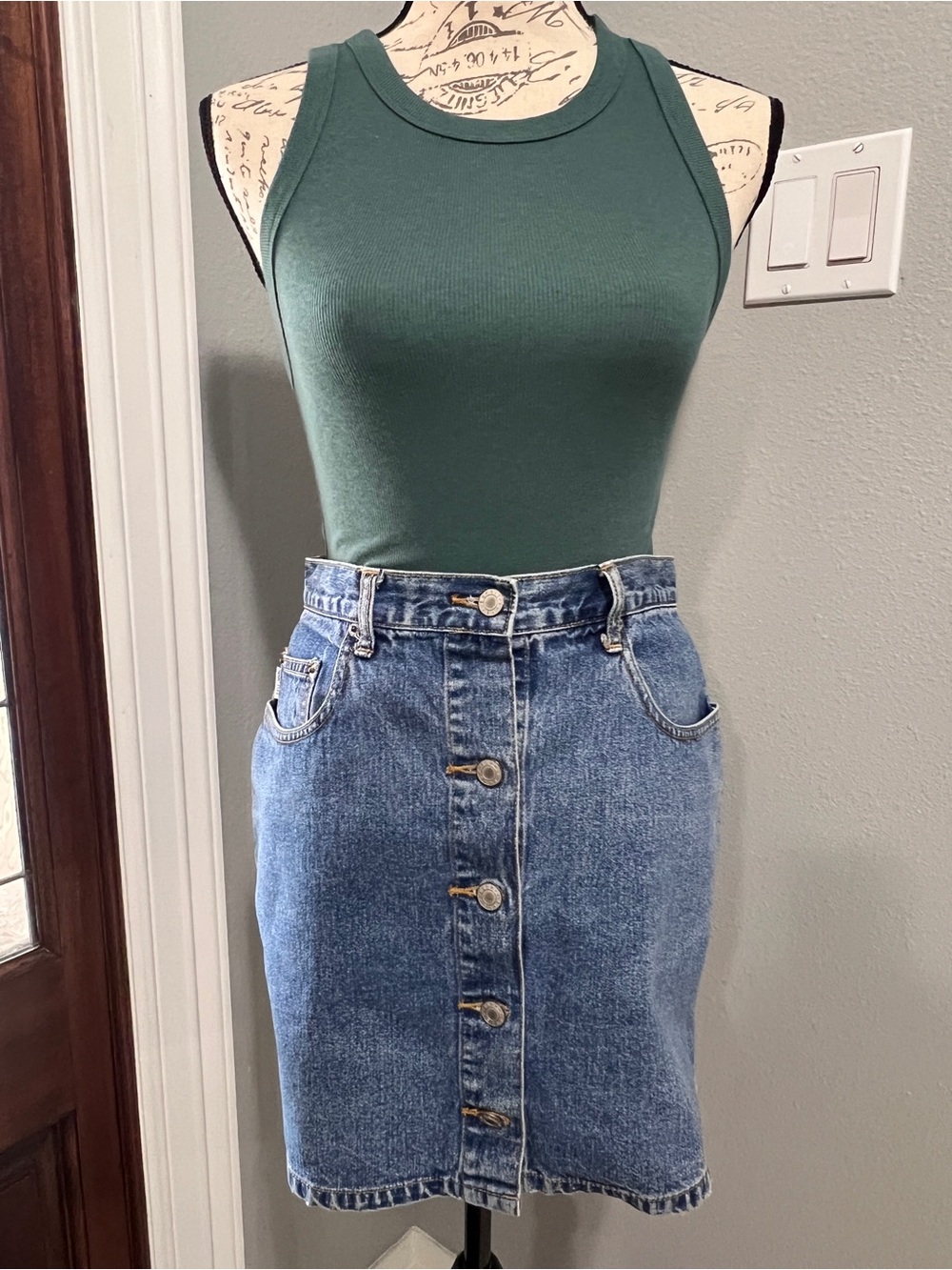 Esprit Button-Front Denim Mini Skirt in Blue
